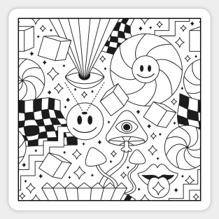 White over black abstract line art pattern Sticker